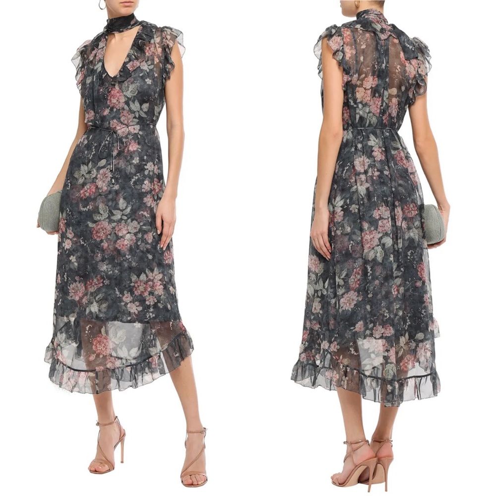 Zimmermann Unbridled Ruffled Floral Dress Charcoal